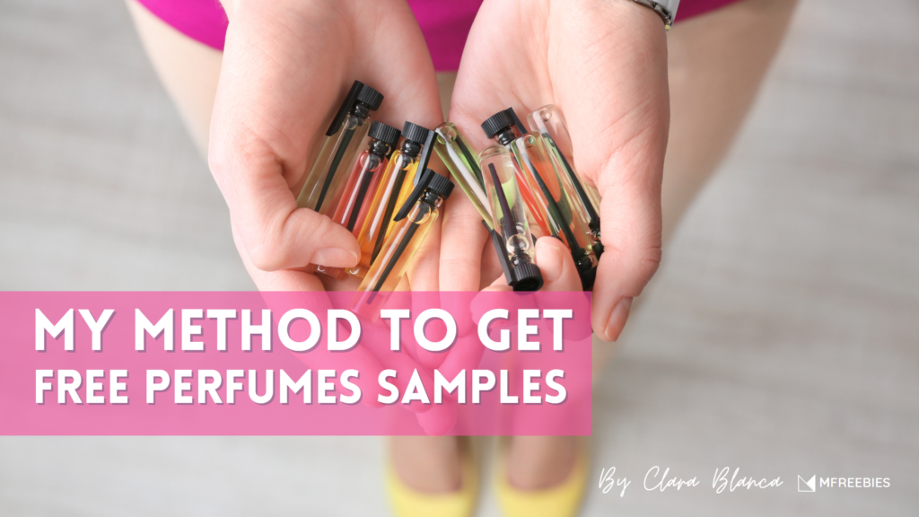 a woman holding free perfume samples